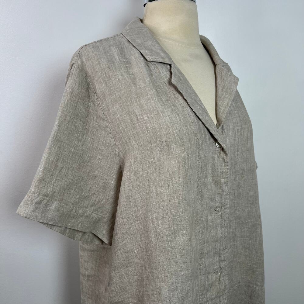 Quince Womens 100% Linen Classic Neutral Tan Button Down Shirt Minimalist Size L - Picture 7 of 14